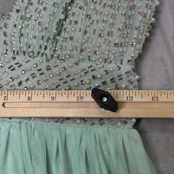 Speechless Dress Womens Size 5 Light Green Beaded Formal Gown Prom Maxi Tulle - Picture 15 of 15